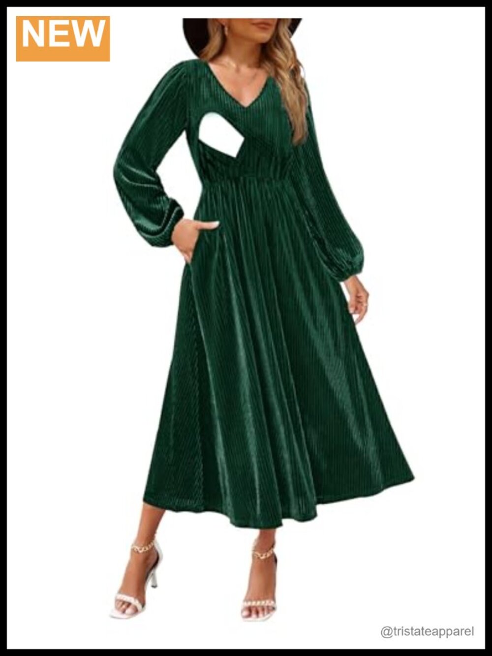 Nursing Long Sleeve V Neck Velvet Maxi Dress with Pockets